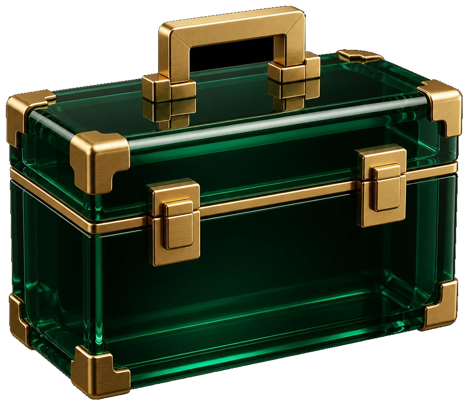 Emerald glass briefcase with gold clasps
